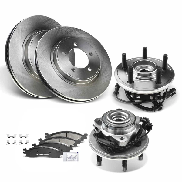 8 Pcs Front Disc Brake Rotor & Pads + Hub Bearing for 2006-2010 Mercury Mountaineer