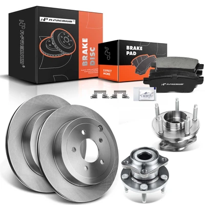 8 Pcs Rear Disc Brake Rotors & Ceramic Brake Pads & Hub Bearings