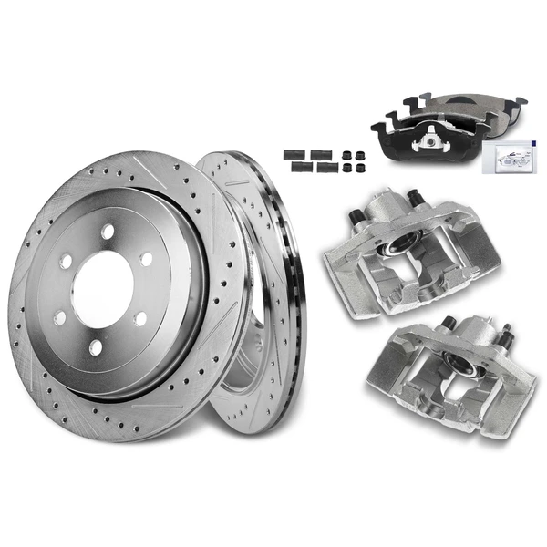 8 Pcs Rear Disc Brake Rotors & Ceramic Brake Pads & Brake Calipers for Ford Expedition Lincoln 07-17