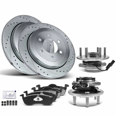 8 Pcs Rear Disc Brake Rotor & Pads + Hub Bearing