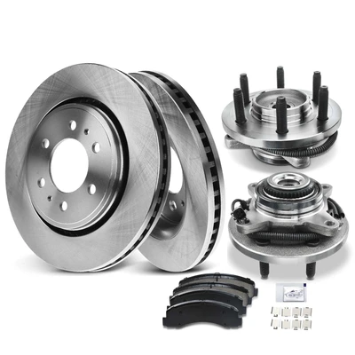 8 Pcs Front Disc Brake Rotor & Pads + Hub Bearing