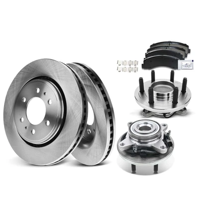 8 Pcs Front Disc Brake Rotor & Pads + Hub Bearing