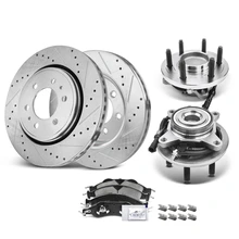 8 Pcs Front Disc Brake Rotor & Pads + Hub Bearing