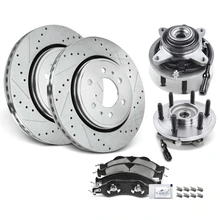 8 Pcs Front Disc Brake Rotor & Pads + Hub Bearing