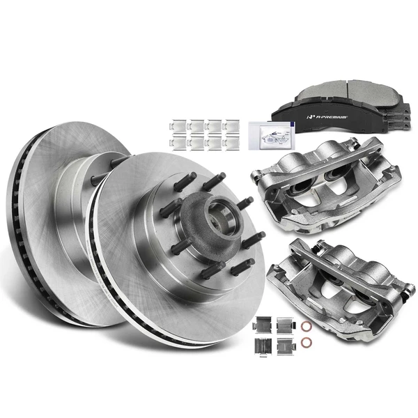 8 Pcs Front Disc Brake Rotors & Ceramic Brake Pads & Brake Calipers for Ford E-150 E-250