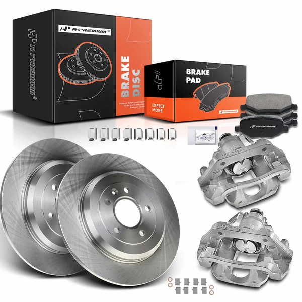 8 Pcs Rear Disc Brake Rotors & Ceramic Brake Pads & Brake Calipers for Ford Explorer 11-15 Taurus