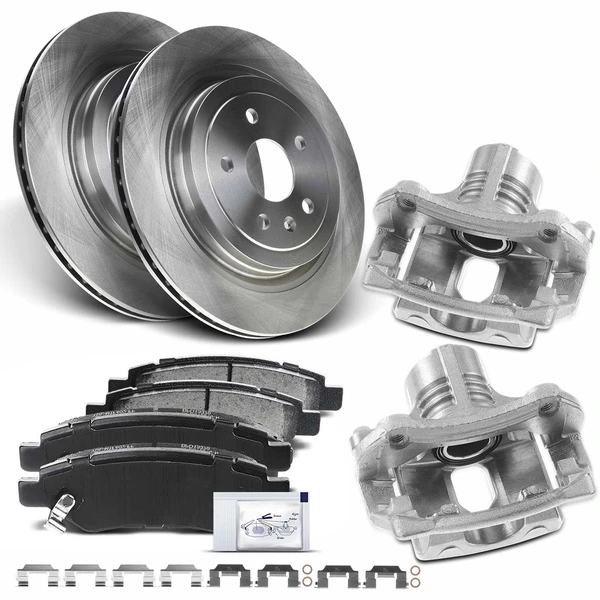 8 Pcs Rear Disc Brake Rotors & Ceramic Brake Pads & Brake Calipers for Cadillac CTS 08-14