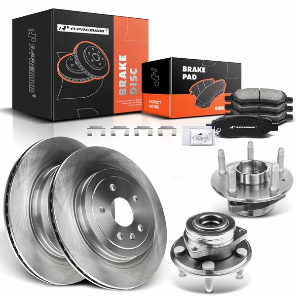 8 Pcs Rear Disc Brake Rotors & Ceramic Brake Pads & Hub Bearings for Cadillac CTS 08-14 RPO Code J55