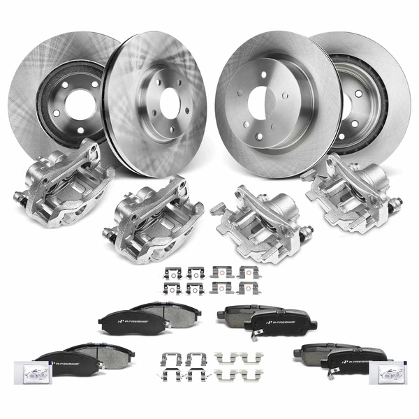 16 Pcs Front & Rear Disc Brake Rotors & Ceramic Brake Pads & Brake Calipers for 2008-2012 INFINITI EX35