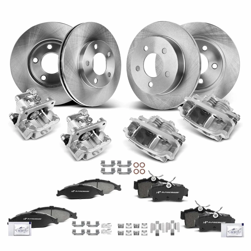 16 Pcs Front & Rear Disc Brake Rotors & Ceramic Brake Pads & Brake Calipers for Ford Mustang 99-02