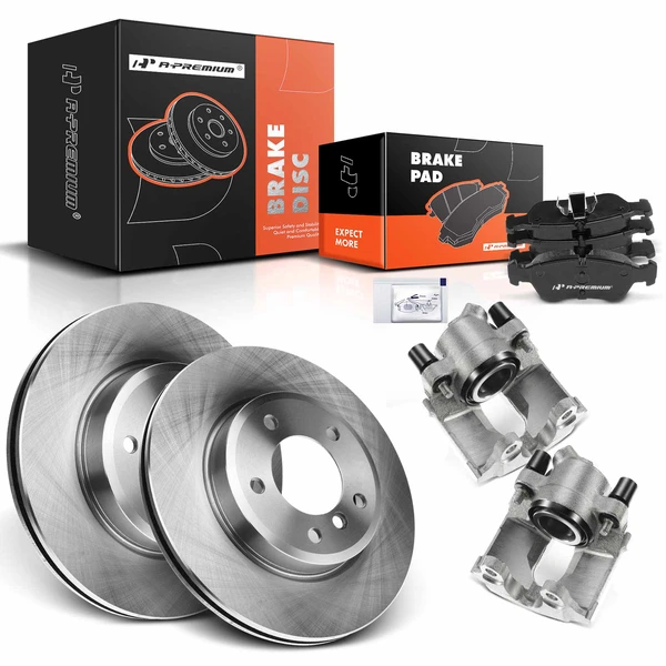 8 Pcs Front Disc Brake Rotors & Ceramic Brake Pads & Brake Calipers for 2006 BMW 325Ci