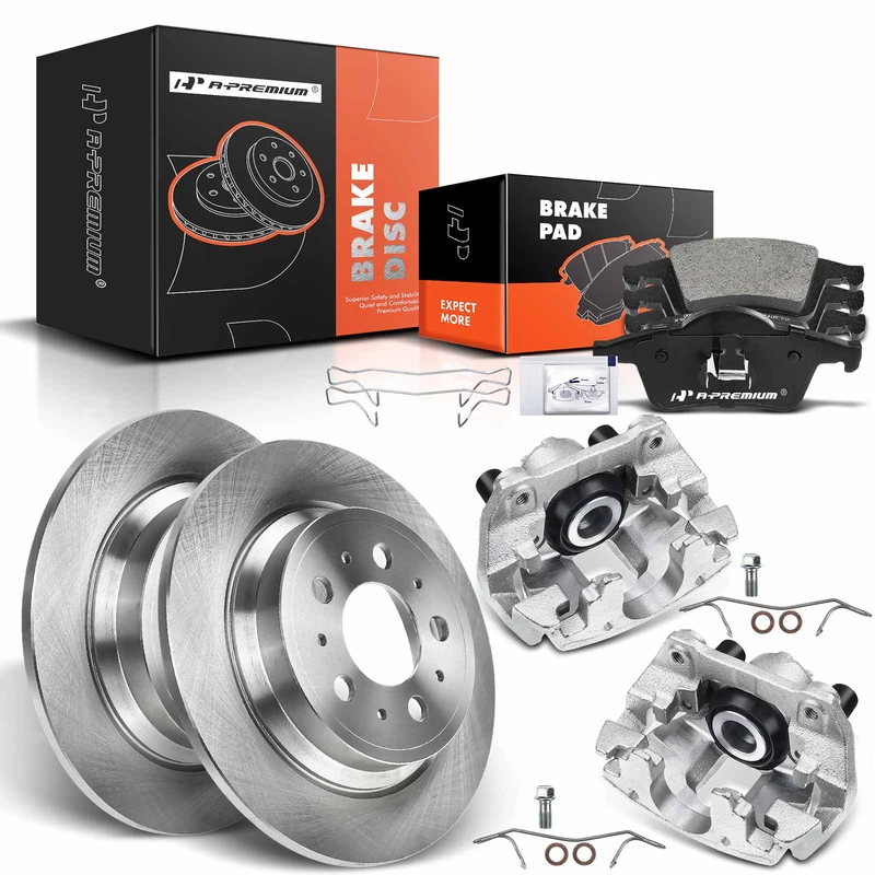 8 Pcs Rear Disc Brake Rotors & Ceramic Brake Pads & Brake Calipers for Volvo XC70 03-07 S60 S80 V70