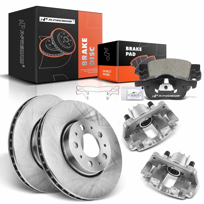 8 Pcs Front Disc Brake Rotors & Ceramic Brake Pads & Brake Calipers for Volvo S60 01-09 S80 V70 XC70