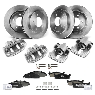 16 Pcs Front & Rear Disc Brake Rotors & Ceramic Brake Pads & Brake Calipers