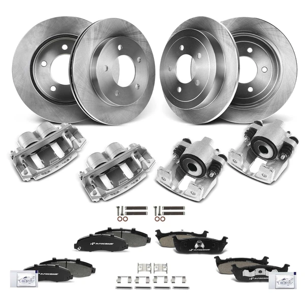 16 Pcs Front & Rear Disc Brake Rotors & Ceramic Brake Pads & Brake Calipers for Ford F-150 2000-2003