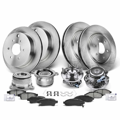 16 Pcs Front & Rear Disc Brake Rotor & Pads + Hub Bearing