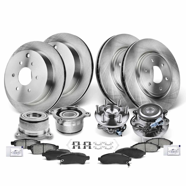 16 Pcs Front & Rear Disc Brake Rotor & Pads + Hub Bearing for Nissan Frontier