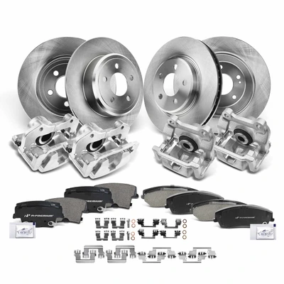 16 Pcs Front & Rear Disc Brake Rotors & Ceramic Brake Pads & Brake Calipers