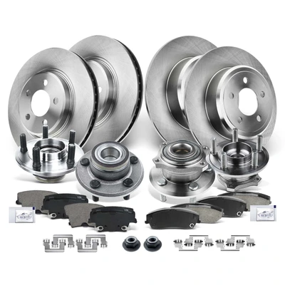 16 Pcs Front & Rear Disc Brake Rotors & Ceramic Brake Pads & Hub Bearings