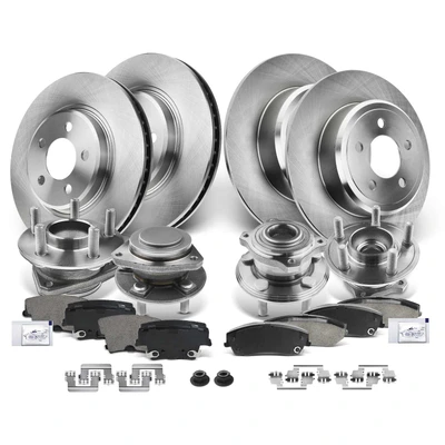 16 Pcs Front & Rear Disc Brake Rotors & Ceramic Brake Pads & Hub Bearings