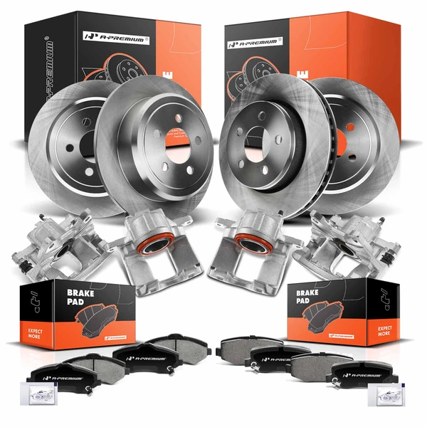 16 Pcs Front & Rear Disc Brake Rotors & Ceramic Brake Pads & Brake Calipers for 2011 Dodge Nitro