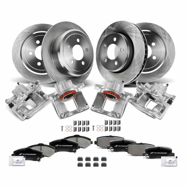 16 Pcs Front & Rear Disc Brake Rotors & Ceramic Brake Pads & Brake Calipers for Dodge Nitro 2011