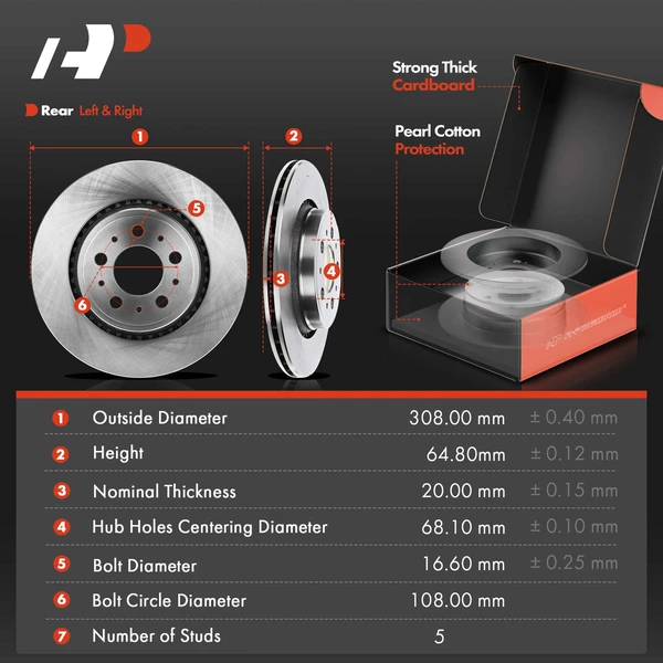 8 Pcs Rear Disc Brake Rotors & Ceramic Brake Pads & Hub Bearings for Volvo XC90 2003-2014 AWD