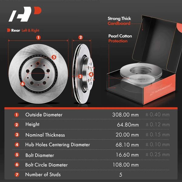 8 Pcs Rear Disc Brake Rotors & Ceramic Brake Pads & Hub Bearings for Volvo XC90 2003-2014 FWD