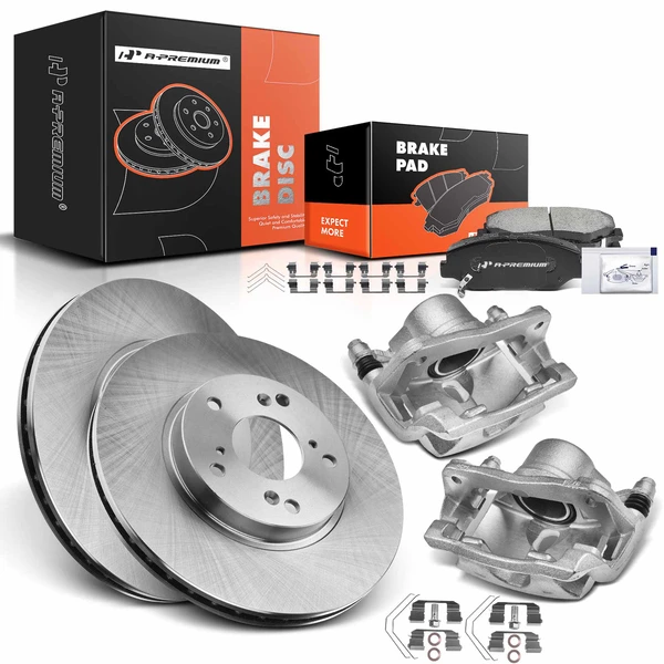 8 Pcs Front Disc Brake Rotors & Ceramic Brake Pads & Brake Calipers for 2003-2011 Honda Element