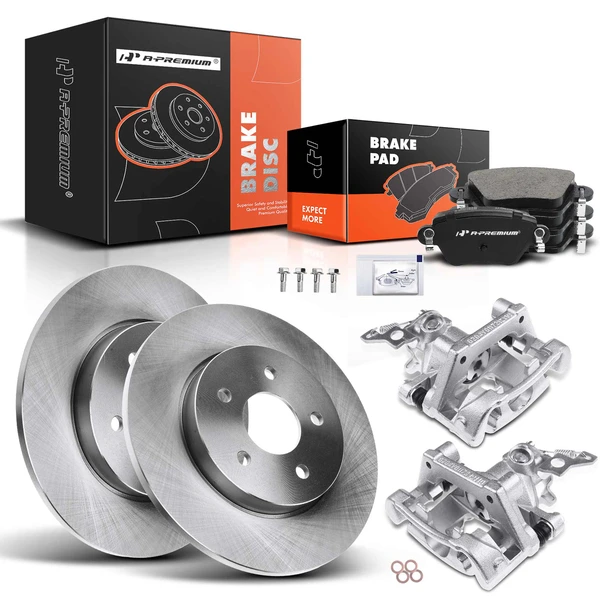 8 Pcs Rear Disc Brake Rotors & Ceramic Brake Pads & Brake Calipers for Jaguar X-Type 2002-2004