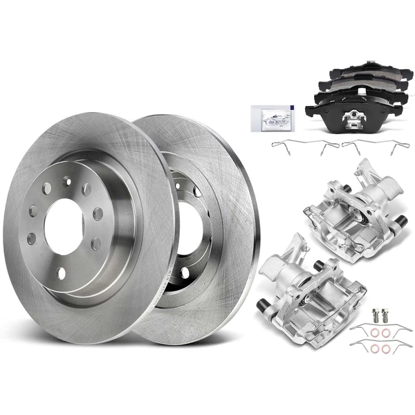 8 Pcs Rear Disc Brake Rotors & Ceramic Brake Pads & Brake Calipers for 2010 Saab 9-3X