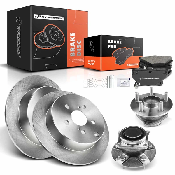 8 Pcs Rear Disc Brake Rotors & Ceramic Brake Pads & Hub Bearings for Toyota Corolla Matrix 03-08