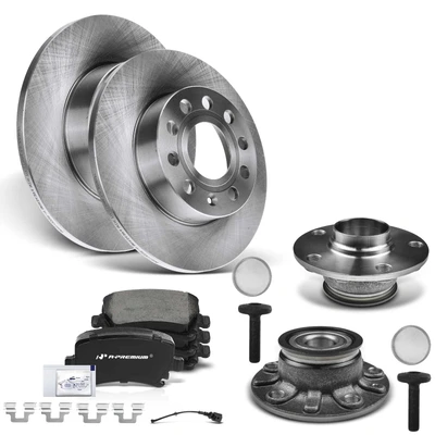 8 Pcs Rear Disc Brake Rotors & Ceramic Brake Pads & Hub Bearings