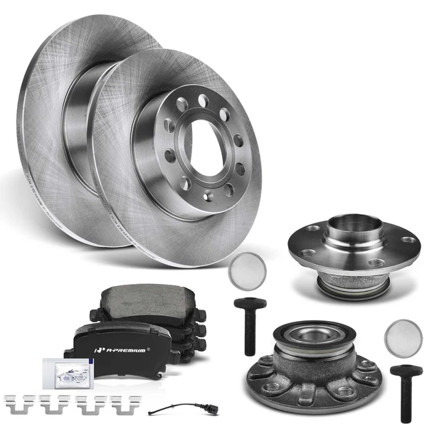 8 Pcs Rear Disc Brake Rotors & Ceramic Brake Pads & Hub Bearings for Volkswagen Rabbit Audi A3