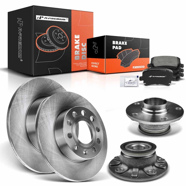 8 Pcs Rear Disc Brake Rotors & Ceramic Brake Pads & Hub Bearings for Volkswagen Rabbit Audi A3