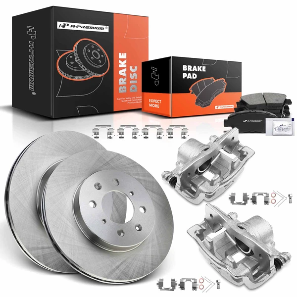 8 Pcs Front Disc Brake Rotors & Ceramic Brake Pads & Brake Calipers for 2007-2008 Honda Fit