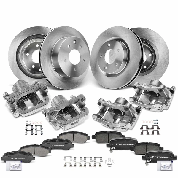 16 Pcs Front & Rear Disc Brake Rotors & Ceramic Brake Pads & Brake Calipers for Nissan Rogue 08-13