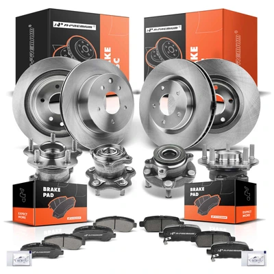 16 Pcs Front & Rear Disc Brake Rotors & Ceramic Brake Pads & Hub Bearings