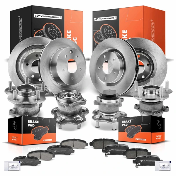 16 Pcs Front & Rear Disc Brake Rotors & Ceramic Brake Pads & Hub Bearings for 2008-2013 Nissan Rogue