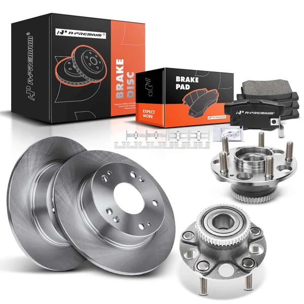 8 Pcs Rear Disc Brake Rotors & Ceramic Brake Pads & Hub Bearings for 2003-2007 Honda Accord