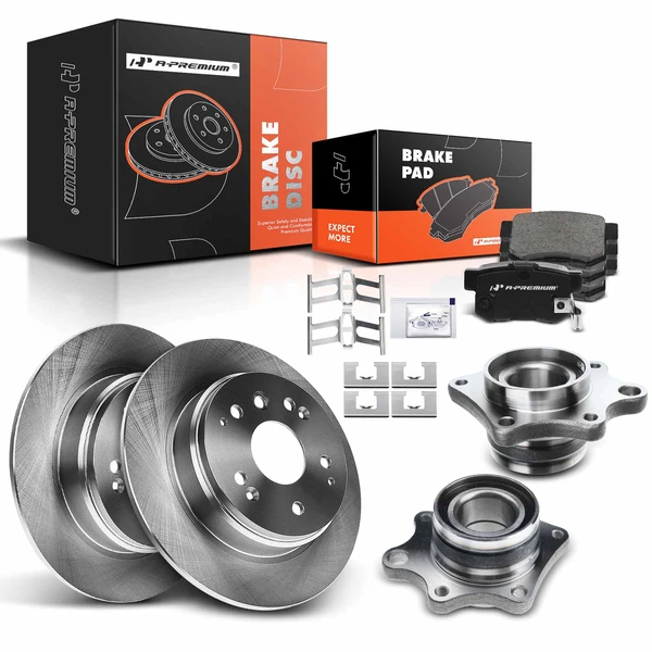 8 Pcs Rear Disc Brake Rotors & Ceramic Brake Pads & Hub Bearings for Honda Element 03-11