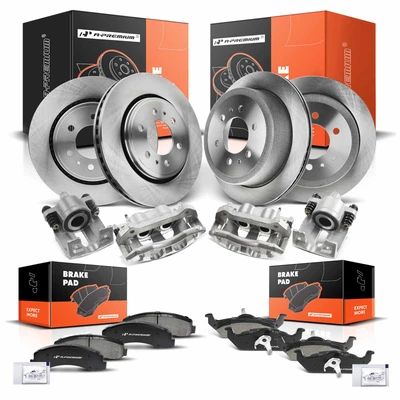 16 Pcs Front & Rear Disc Brake Rotors & Ceramic Brake Pads & Brake Calipers