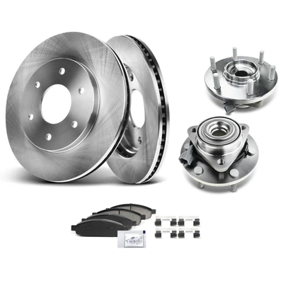 8 Pcs Front Disc Brake Rotor & Pads + Hub Bearing