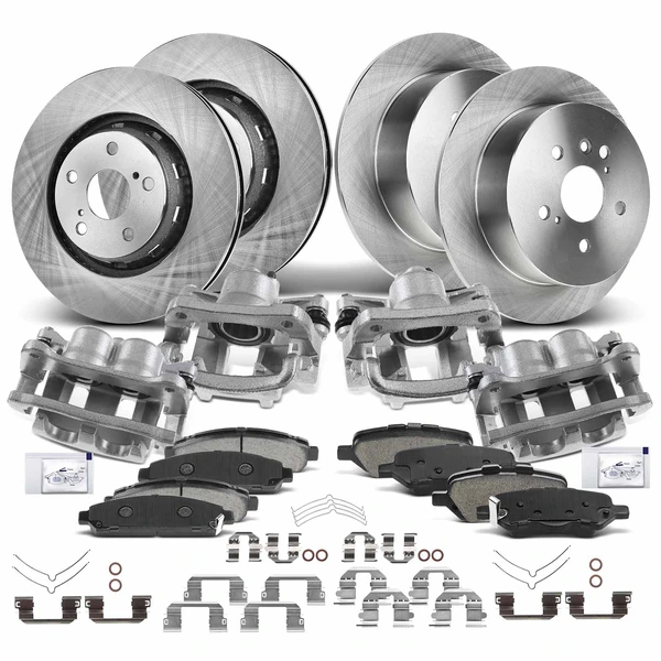 16 Pcs Front & Rear Disc Brake Rotors & Ceramic Brake Pads & Brake Calipers for Toyota Venza