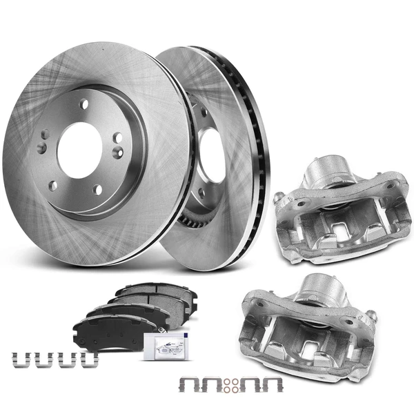 8 Pcs Front Disc Brake Rotors & Ceramic Brake Pads & Brake Calipers for Hyundai Tiburon 03-05
