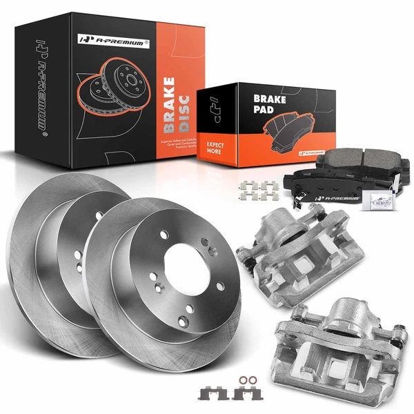 8 Pcs Rear Disc Brake Rotors & Ceramic Brake Pads & Brake Calipers for Hyundai XG300 XG350 2002-2005