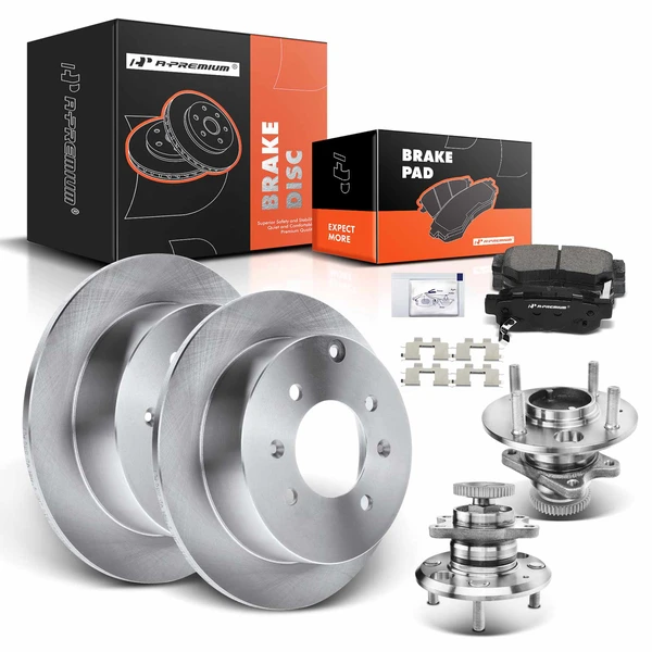8 Pcs Rear Disc Brake Rotors & Ceramic Brake Pads & Hub Bearings for Kia Optima 01-06 Hyundai Sonata