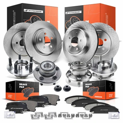 16 Pcs Front & Rear Disc Brake Rotors & Ceramic Brake Pads & Hub Bearings