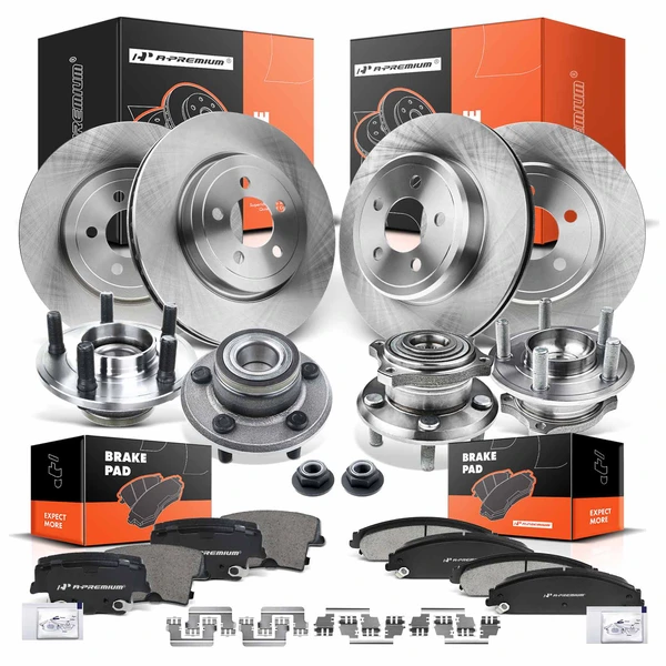 16 Pcs Front & Rear Disc Brake Rotors & Ceramic Brake Pads & Hub Bearings for 2006-2009 Dodge Charger