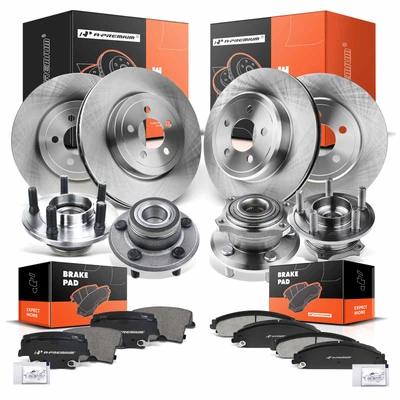 16 Pcs Front & Rear Disc Brake Rotors & Ceramic Brake Pads & Hub Bearings